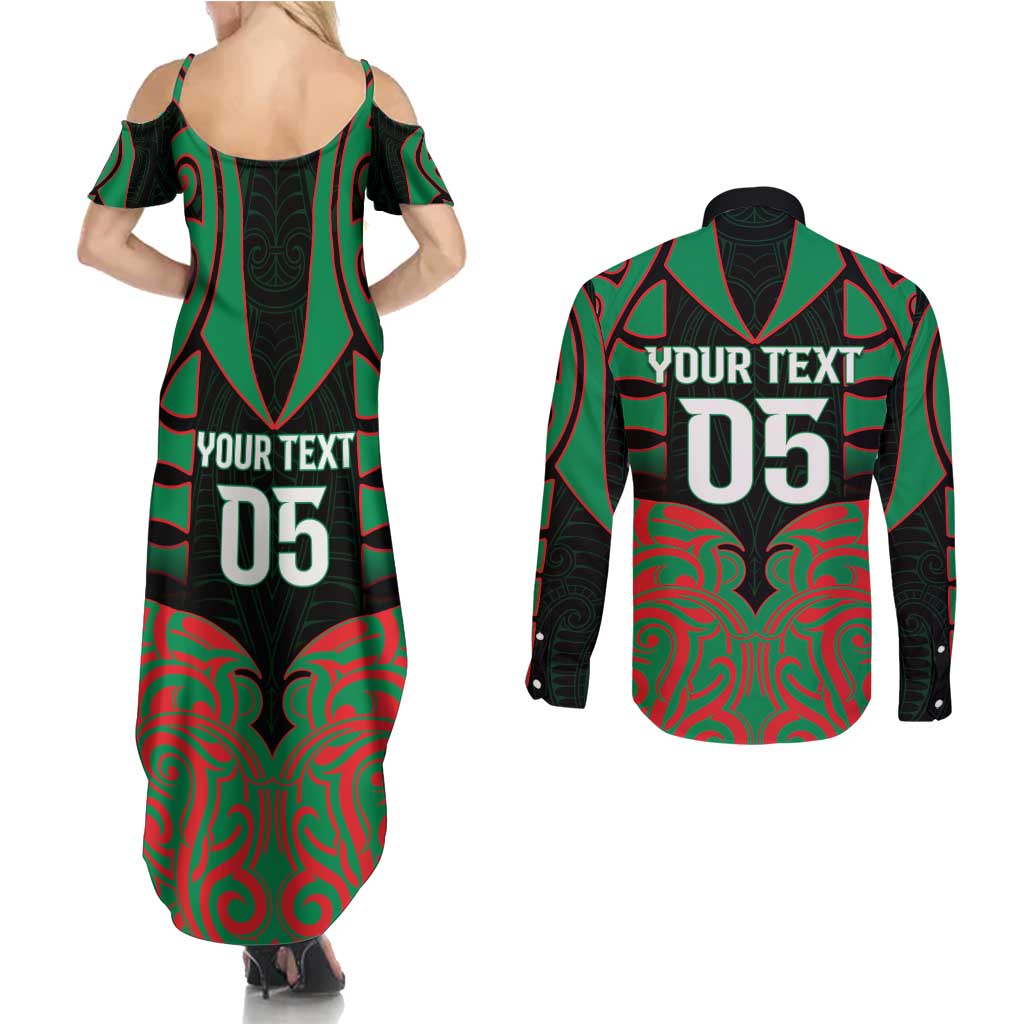 Custom Aotearoa Ngati Hine Couples Matching Summer Maxi Dress and Long Sleeve Button Shirt Maori Pattern New Zealand - Polynesian Pride