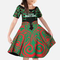 Custom Aotearoa Ngati Hine Family Matching Short Sleeve Bodycon Dress and Hawaiian Shirt Maori Pattern New Zealand DT05 Daughter's Dress Green - Polynesian Pride