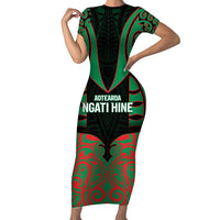 Custom Aotearoa Ngati Hine Family Matching Short Sleeve Bodycon Dress and Hawaiian Shirt Maori Pattern New Zealand DT05 Mom's Dress Green - Polynesian Pride