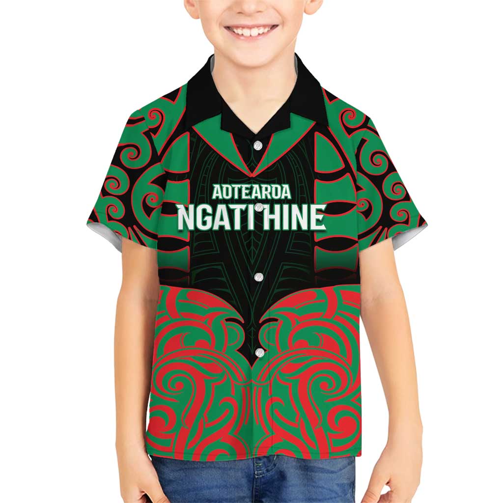 Custom Aotearoa Ngati Hine Family Matching Summer Maxi Dress and Hawaiian Shirt Maori Pattern New Zealand DT05 Son's Shirt Green - Polynesian Pride