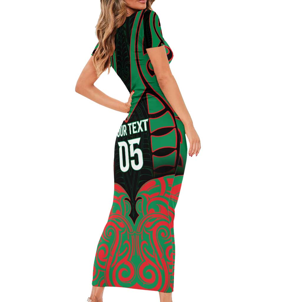 Custom Aotearoa Ngati Hine Short Sleeve Bodycon Dress Maori Pattern New Zealand - Polynesian Pride