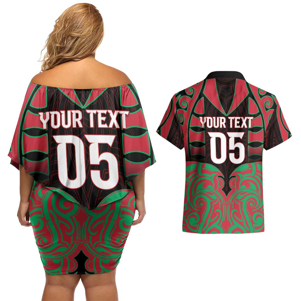 Custom Aotearoa Tuhoe Couples Matching Off Shoulder Short Dress and Hawaiian Shirt Maori Pattern New Zealand - Polynesian Pride