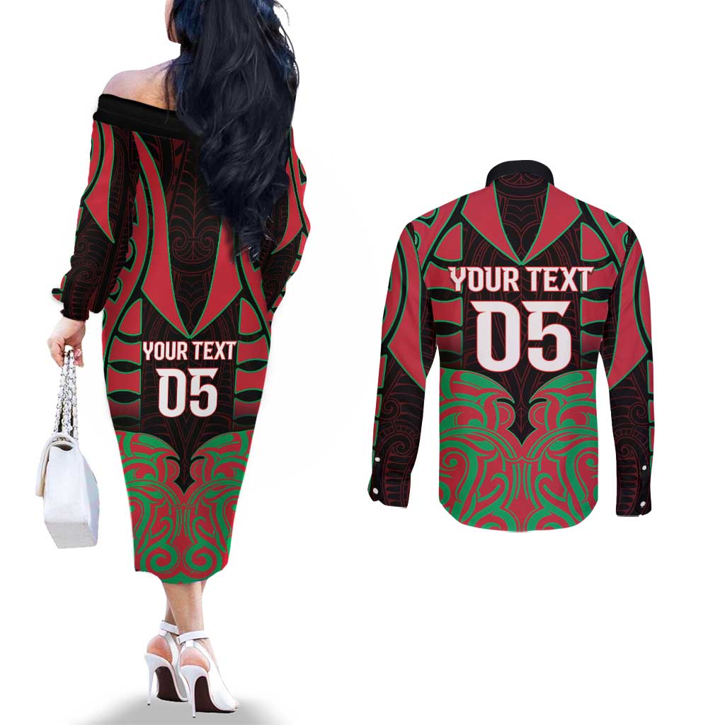 Custom Aotearoa Tuhoe Couples Matching Off The Shoulder Long Sleeve Dress and Long Sleeve Button Shirt Maori Pattern New Zealand - Polynesian Pride