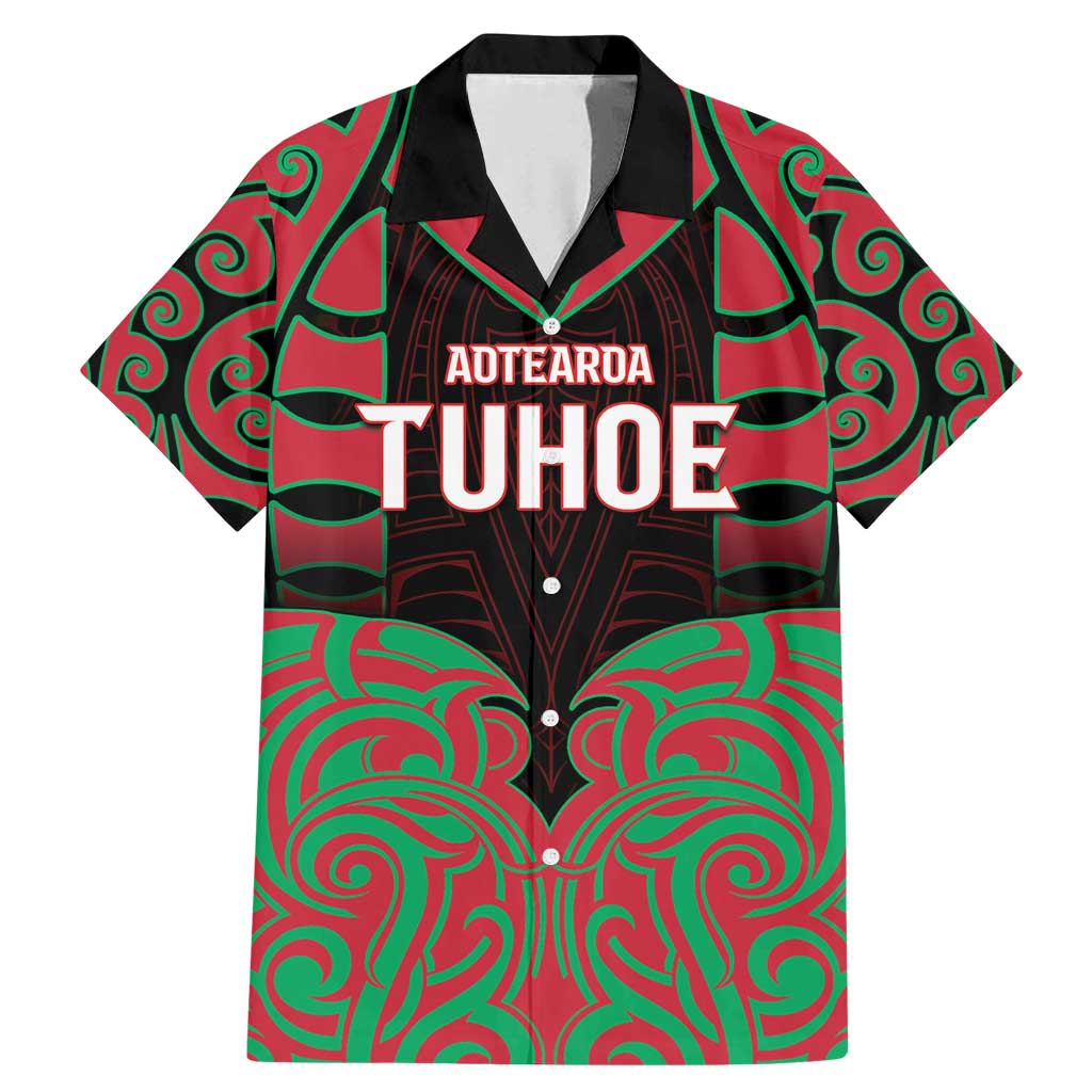 Custom Aotearoa Tuhoe Family Matching Mermaid Dress and Hawaiian Shirt Maori Pattern New Zealand DT05 Dad's Shirt - Short Sleeve Red - Polynesian Pride