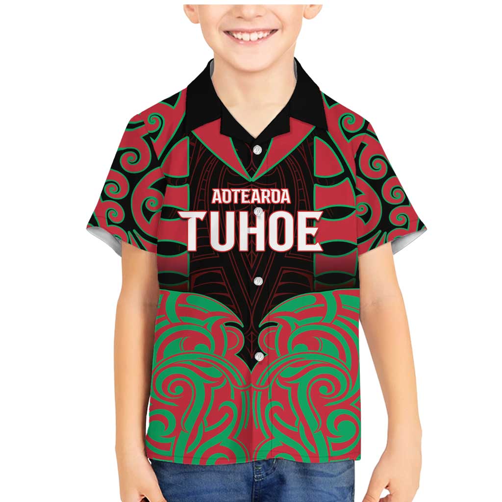 Custom Aotearoa Tuhoe Family Matching Mermaid Dress and Hawaiian Shirt Maori Pattern New Zealand DT05 Son's Shirt Red - Polynesian Pride