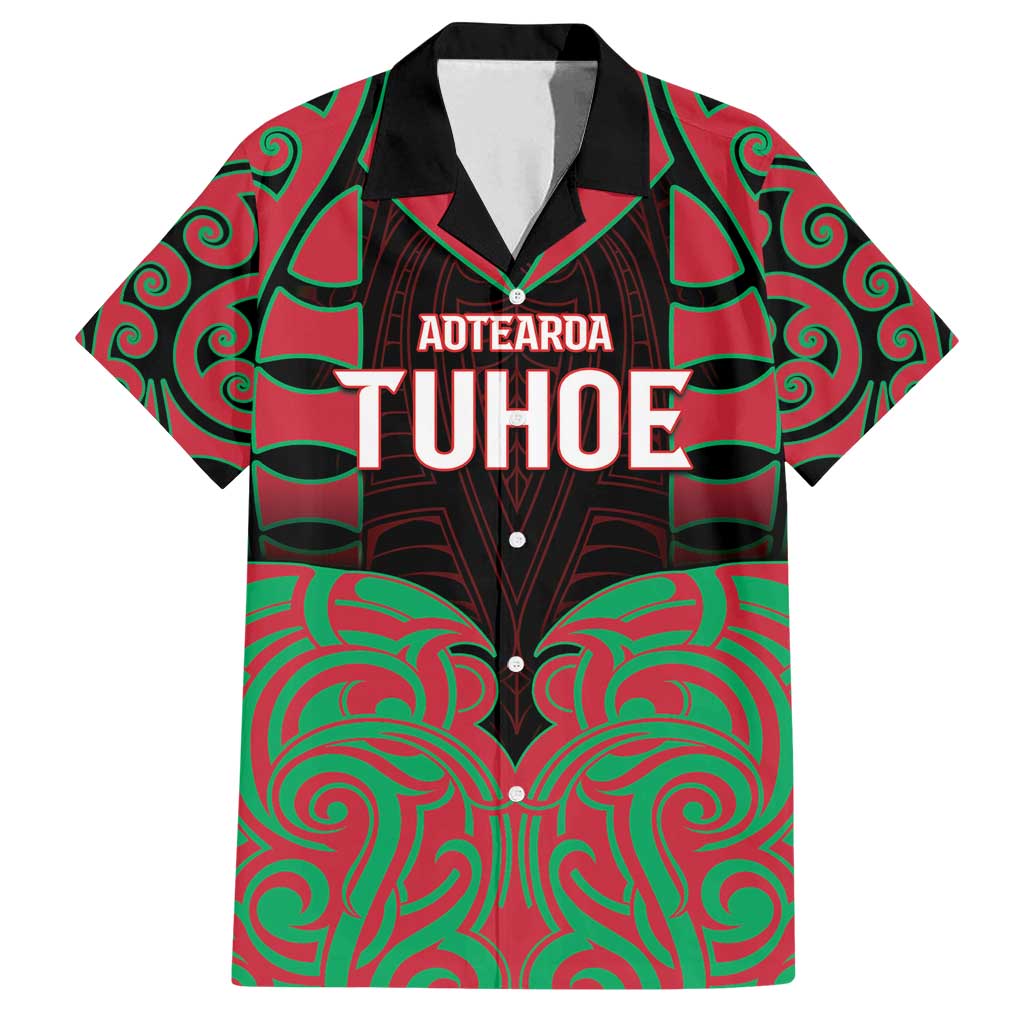 Custom Aotearoa Tuhoe Family Matching Off Shoulder Maxi Dress and Hawaiian Shirt Maori Pattern New Zealand DT05 Dad's Shirt - Short Sleeve Red - Polynesian Pride