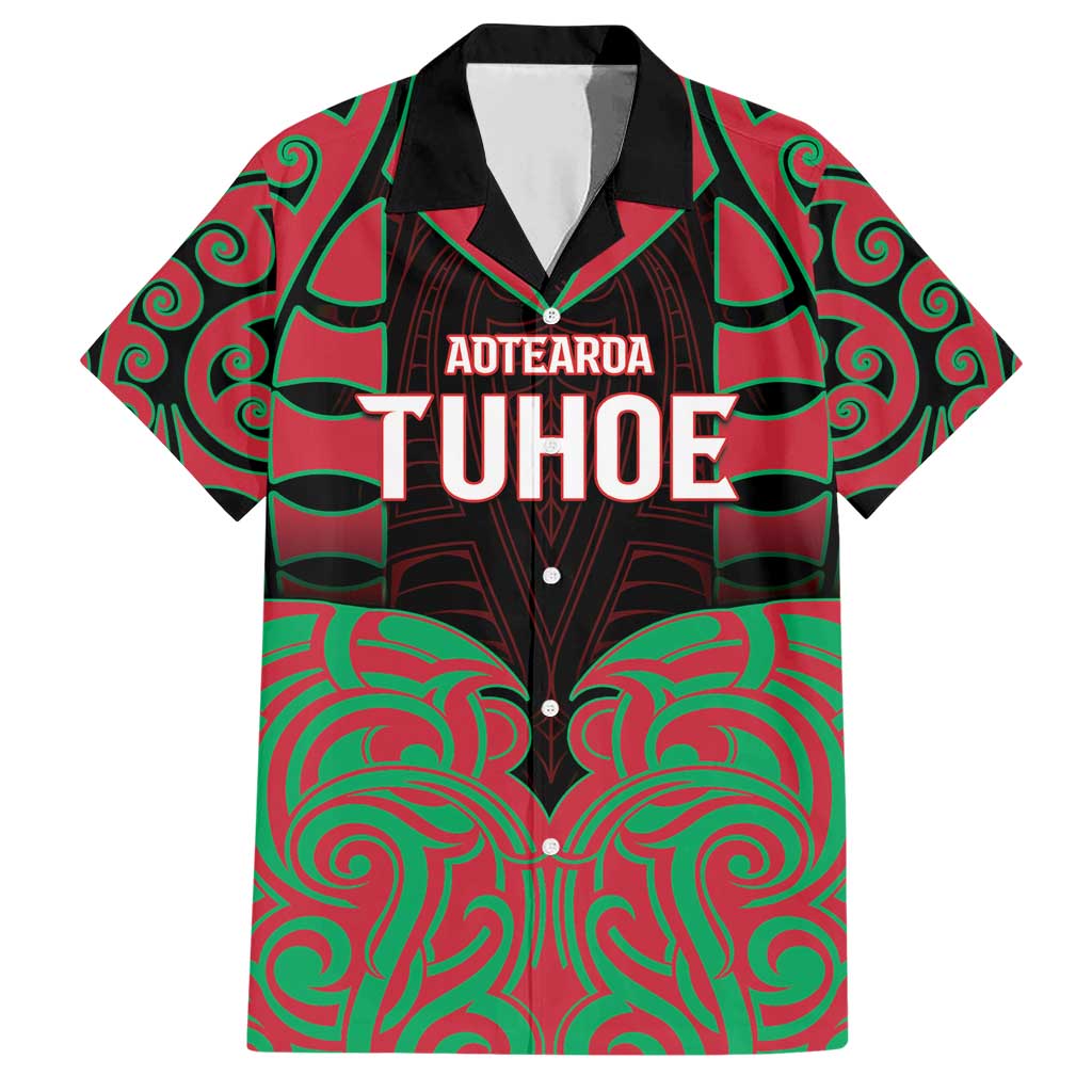 Custom Aotearoa Tuhoe Family Matching Short Sleeve Bodycon Dress and Hawaiian Shirt Maori Pattern New Zealand DT05 Dad's Shirt - Short Sleeve Red - Polynesian Pride