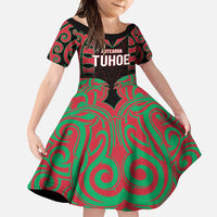 Custom Aotearoa Tuhoe Family Matching Summer Maxi Dress and Hawaiian Shirt Maori Pattern New Zealand DT05 Daughter's Dress Red - Polynesian Pride