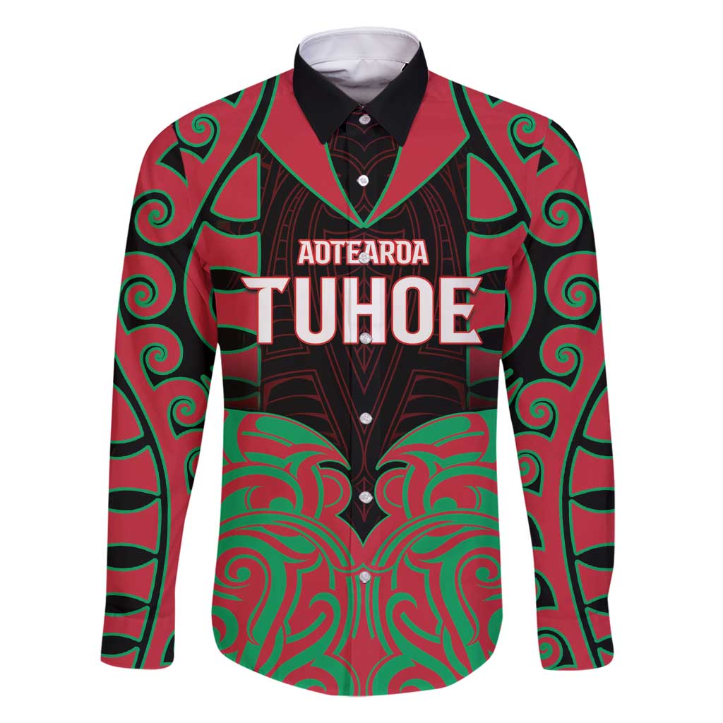 Custom Aotearoa Tuhoe Family Matching Summer Maxi Dress and Hawaiian Shirt Maori Pattern New Zealand DT05 Dad's Shirt - Long Sleeve Red - Polynesian Pride