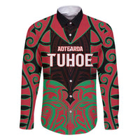 Custom Aotearoa Tuhoe Family Matching Summer Maxi Dress and Hawaiian Shirt Maori Pattern New Zealand DT05 Dad's Shirt - Long Sleeve Red - Polynesian Pride