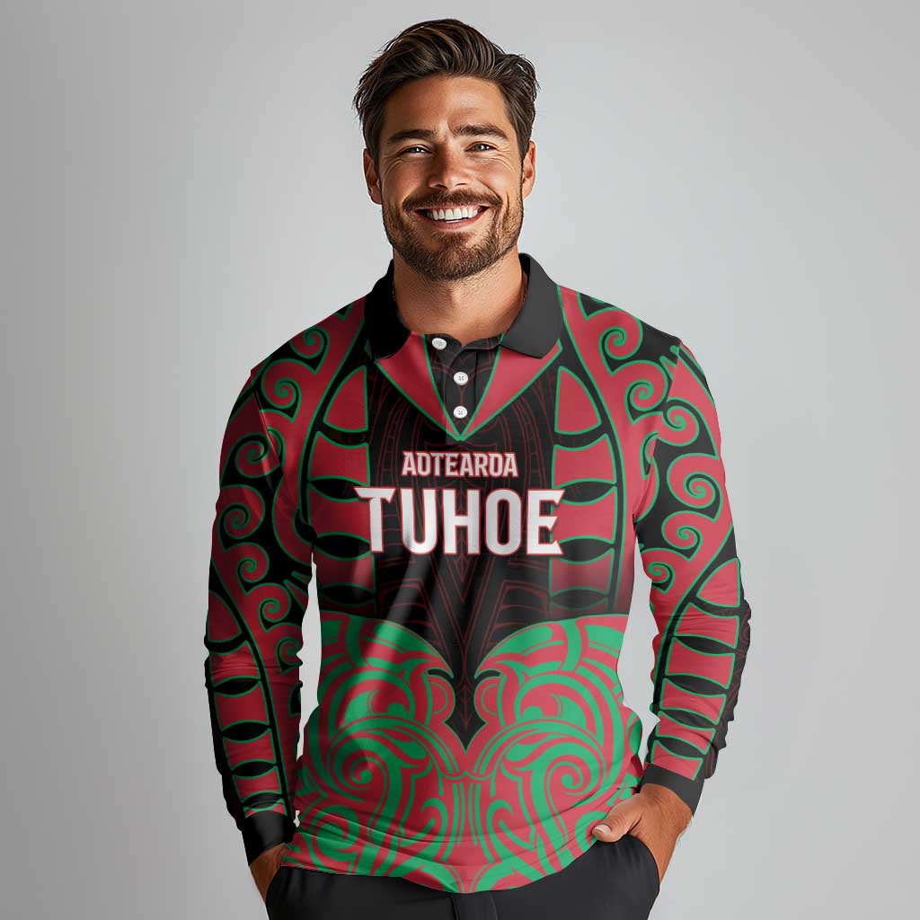 Custom Aotearoa Tuhoe Long Sleeve Polo Shirt Maori Pattern New Zealand - Polynesian Pride