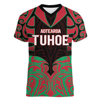 Custom Aotearoa Tuhoe Women V-Neck T-Shirt Maori Pattern New Zealand - Polynesian Pride