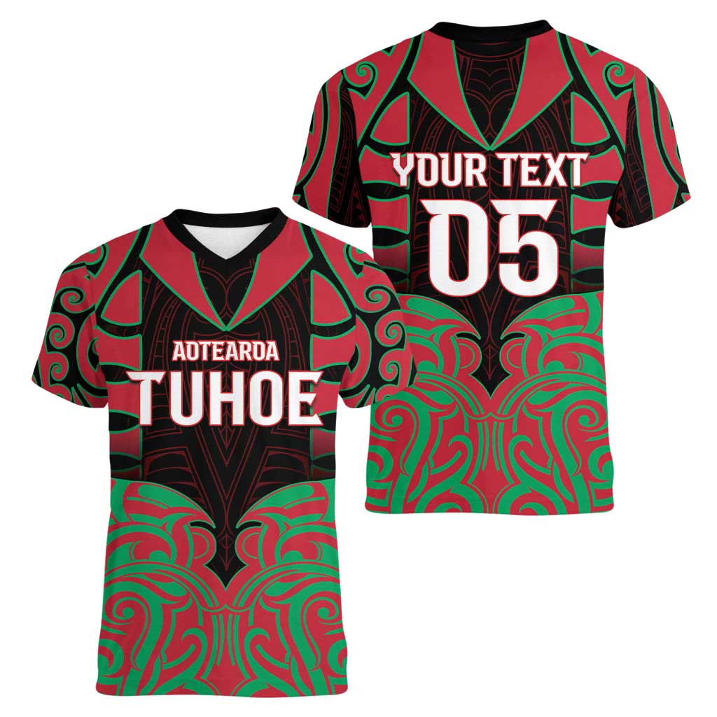 Custom Aotearoa Tuhoe Women V-Neck T-Shirt Maori Pattern New Zealand - Polynesian Pride