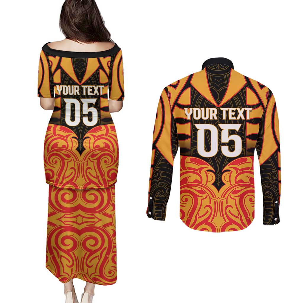 Custom Aotearoa Waikato Couples Matching Puletasi and Long Sleeve Button Shirt Maori Pattern New Zealand - Polynesian Pride
