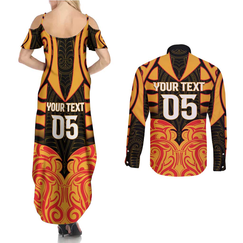 Custom Aotearoa Waikato Couples Matching Summer Maxi Dress and Long Sleeve Button Shirt Maori Pattern New Zealand - Polynesian Pride