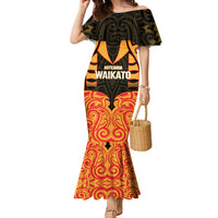 Custom Aotearoa Waikato Family Matching Mermaid Dress and Hawaiian Shirt Maori Pattern New Zealand DT05 Mom's Dress Orange - Polynesian Pride