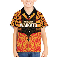 Custom Aotearoa Waikato Family Matching Off Shoulder Maxi Dress and Hawaiian Shirt Maori Pattern New Zealand DT05 Son's Shirt Orange - Polynesian Pride