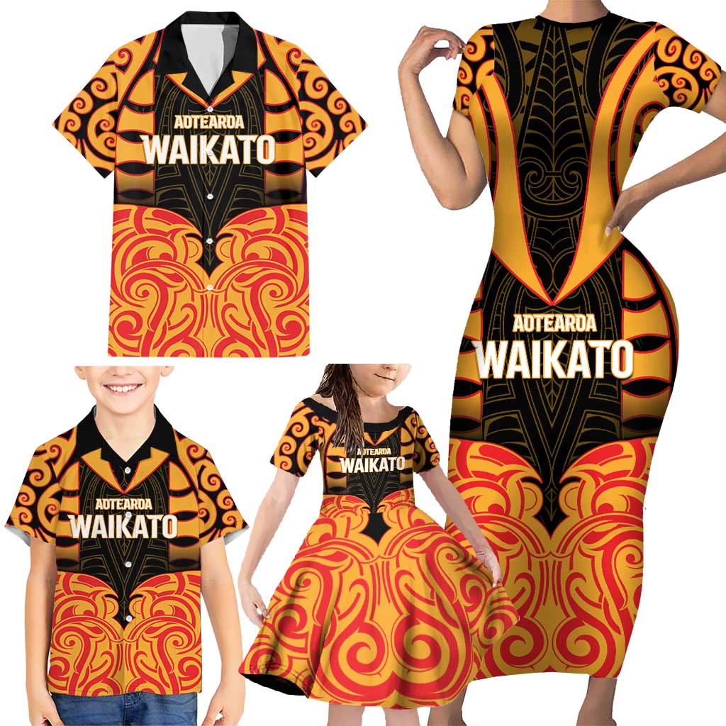 Custom Aotearoa Waikato Family Matching Short Sleeve Bodycon Dress and Hawaiian Shirt Maori Pattern New Zealand DT05 - Polynesian Pride