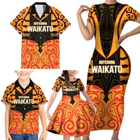 Custom Aotearoa Waikato Family Matching Short Sleeve Bodycon Dress and Hawaiian Shirt Maori Pattern New Zealand DT05 - Polynesian Pride