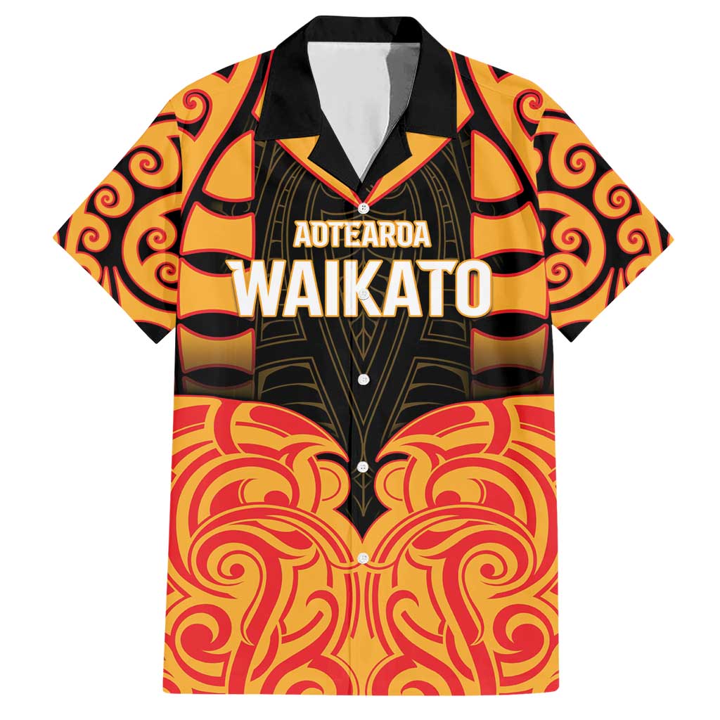 Custom Aotearoa Waikato Family Matching Short Sleeve Bodycon Dress and Hawaiian Shirt Maori Pattern New Zealand DT05 Dad's Shirt - Short Sleeve Orange - Polynesian Pride