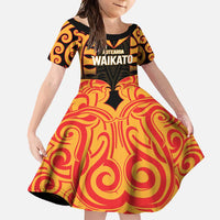 Custom Aotearoa Waikato Family Matching Summer Maxi Dress and Hawaiian Shirt Maori Pattern New Zealand DT05 Daughter's Dress Orange - Polynesian Pride