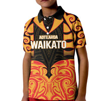 Custom Aotearoa Waikato Kid Polo Shirt Maori Pattern New Zealand DT05 Kid Orange - Polynesian Pride