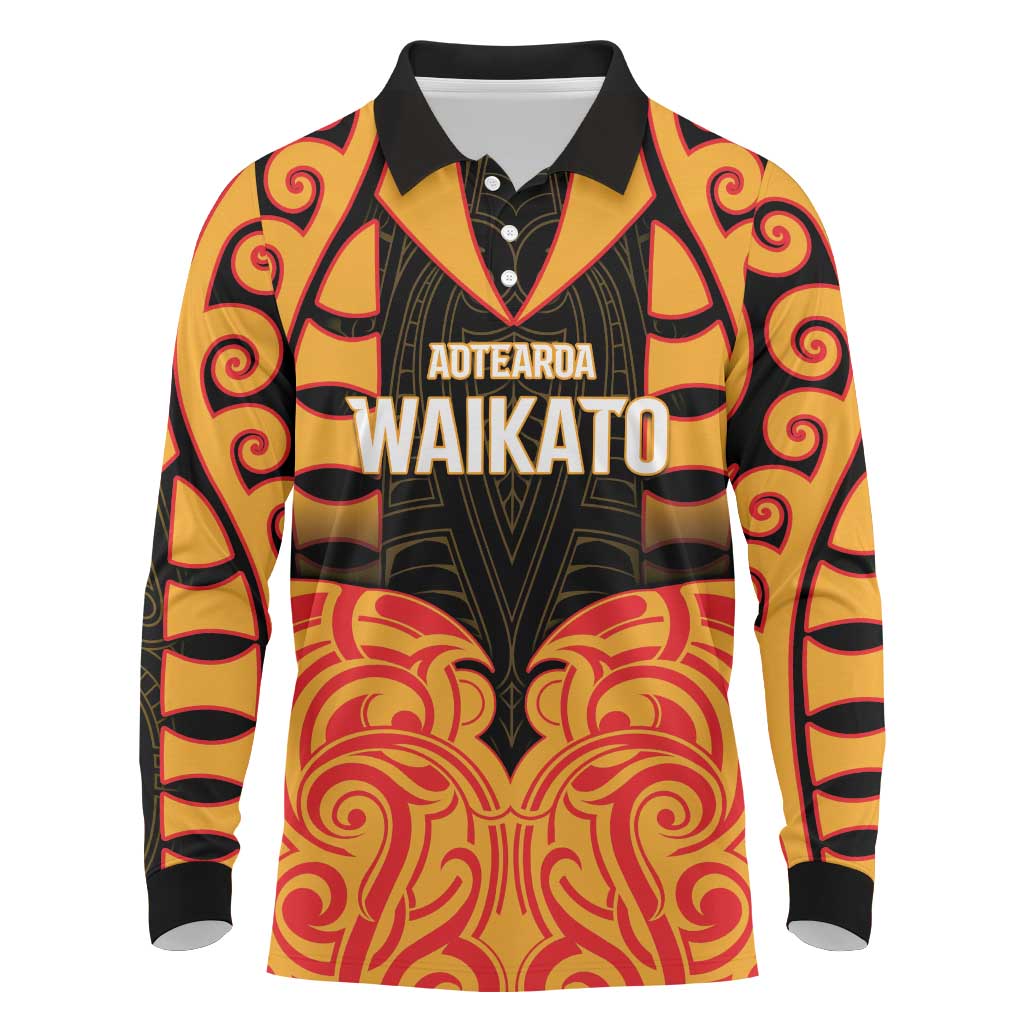 Custom Aotearoa Waikato Long Sleeve Polo Shirt Maori Pattern New Zealand - Polynesian Pride
