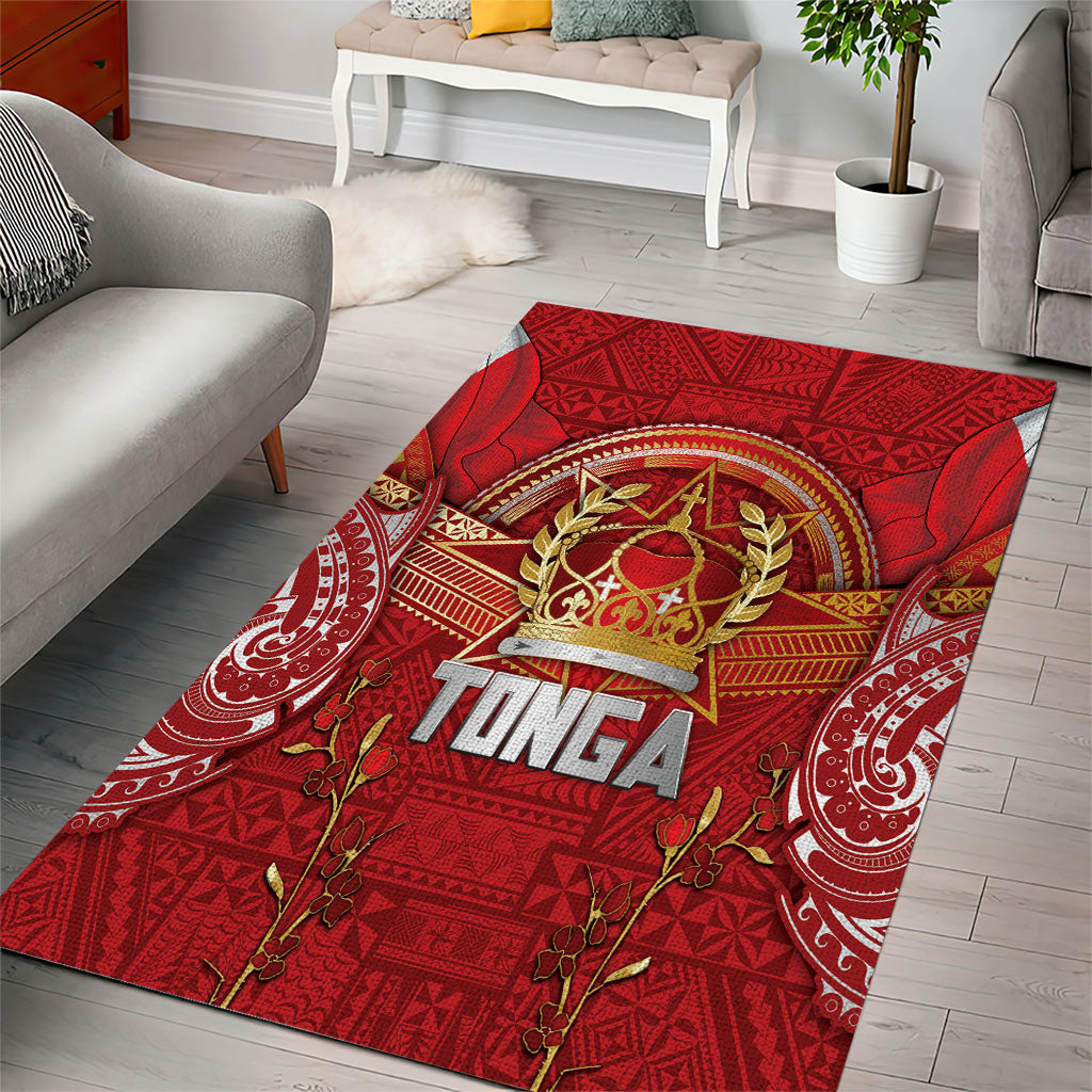 Tonga King's Birthday Area Rug Gold Royal Crown Tribal Patterns