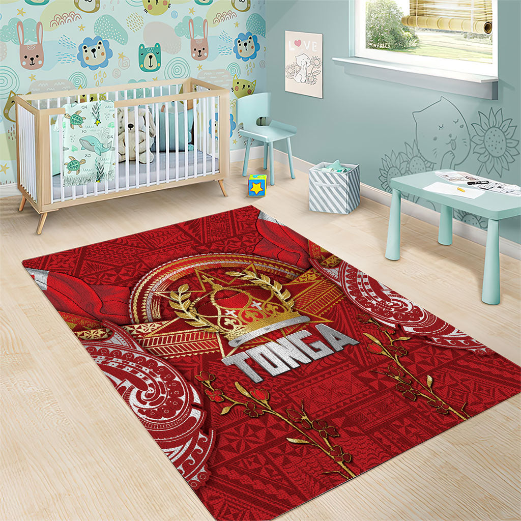 Tonga King's Birthday Area Rug Gold Royal Crown Tribal Patterns