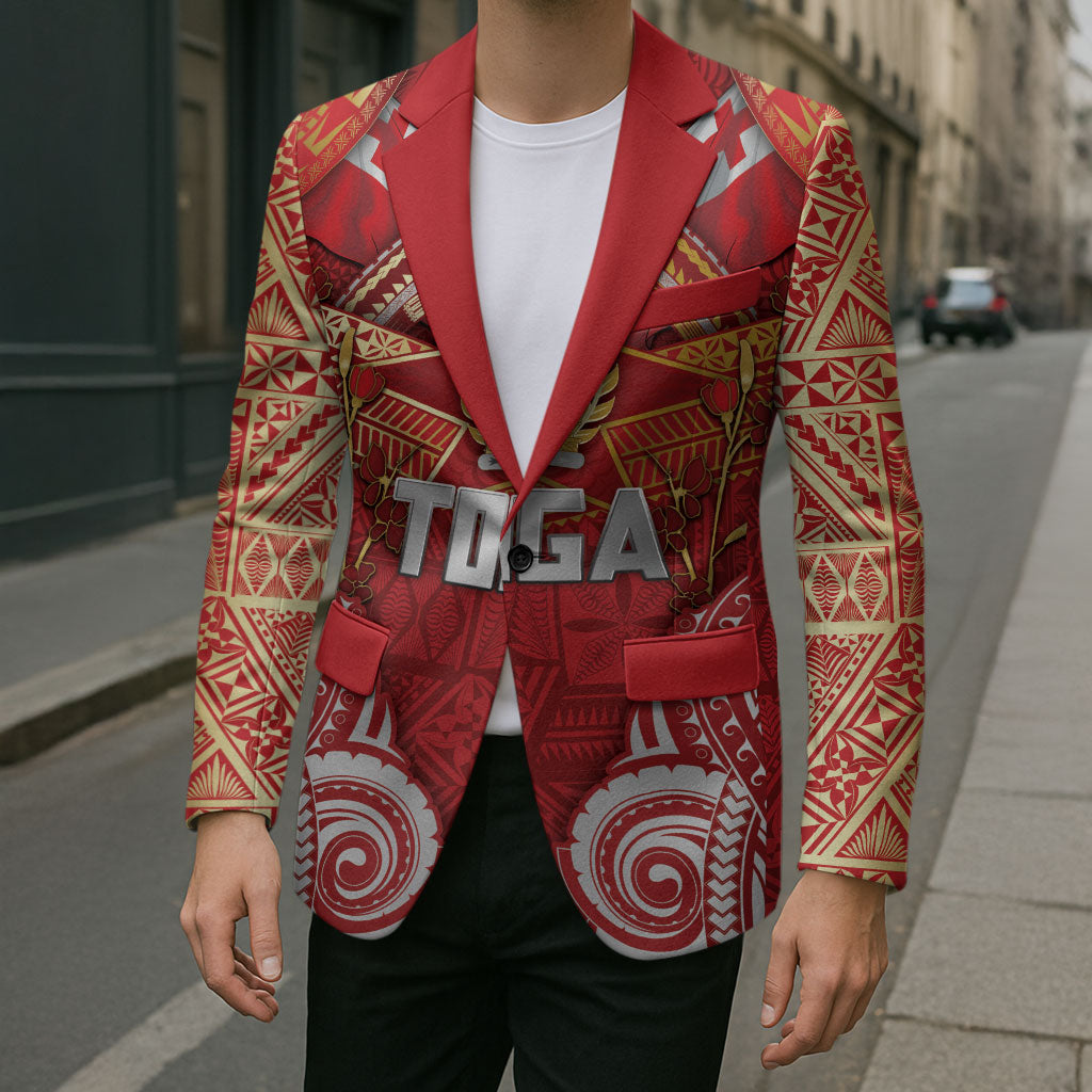 Tonga King's Birthday Blazer Gold Royal Crown Tribal Patterns