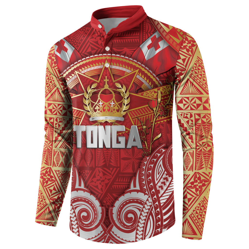 Tonga King's Birthday Button Sweatshirt Gold Royal Crown Tribal Patterns