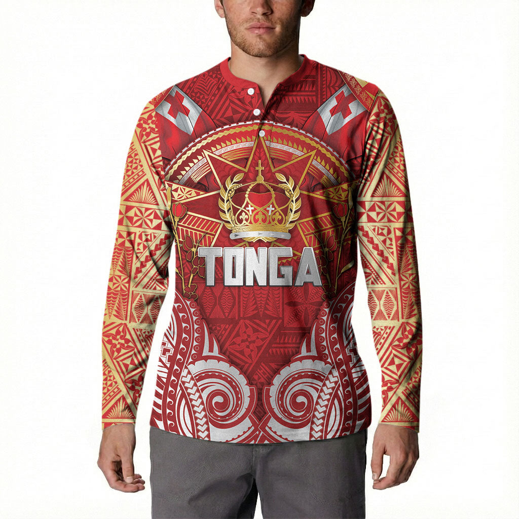 Tonga King's Birthday Button Sweatshirt Gold Royal Crown Tribal Patterns