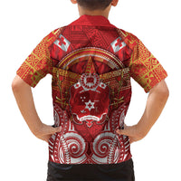 Tonga King's Birthday Family Matching Summer Maxi Dress and Hawaiian Shirt Gold Royal Crown Tribal Patterns