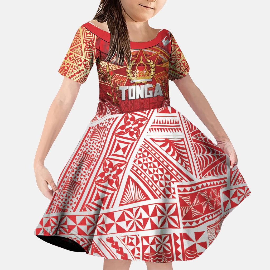 Tonga King's Birthday Family Matching Tank Maxi Dress and Hawaiian Shirt Gold Royal Crown Tribal Patterns