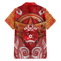 Tonga King's Birthday Family Matching Tank Maxi Dress and Hawaiian Shirt Gold Royal Crown Tribal Patterns