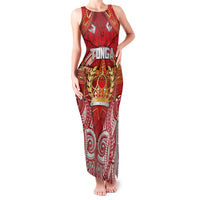 Tonga King's Birthday Family Matching Tank Maxi Dress and Hawaiian Shirt Gold Royal Crown Tribal Patterns