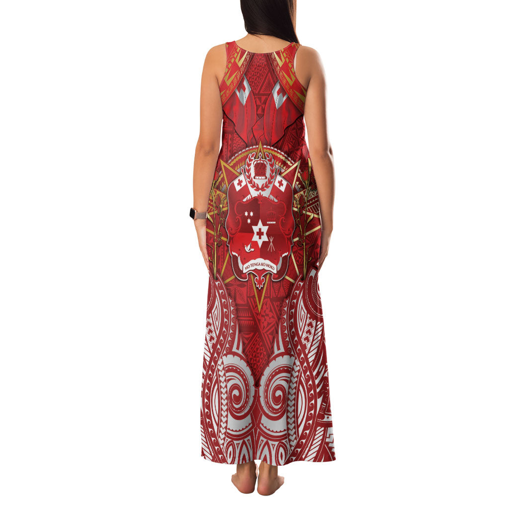 Tonga King's Birthday Family Matching Tank Maxi Dress and Hawaiian Shirt Gold Royal Crown Tribal Patterns