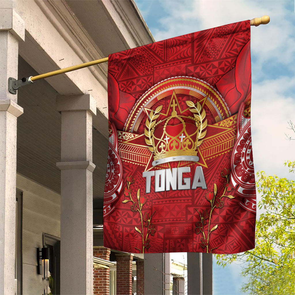 Tonga King's Birthday Garden Flag Gold Royal Crown Tribal Patterns