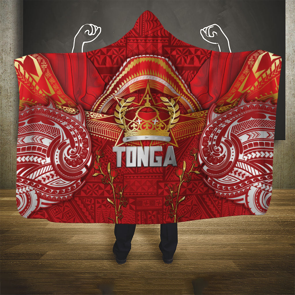 Tonga King's Birthday Hooded Blanket Gold Royal Crown Tribal Patterns