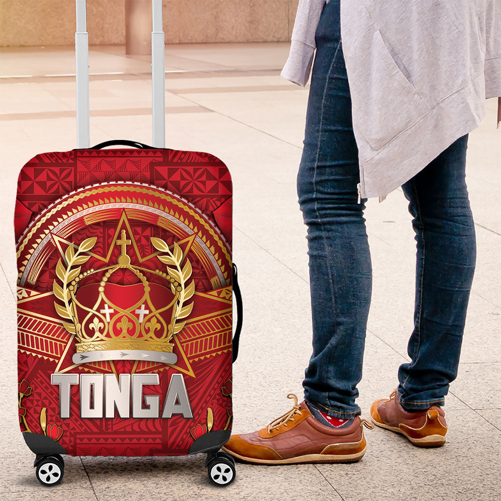 Tonga King's Birthday Luggage Cover Gold Royal Crown Tribal Patterns