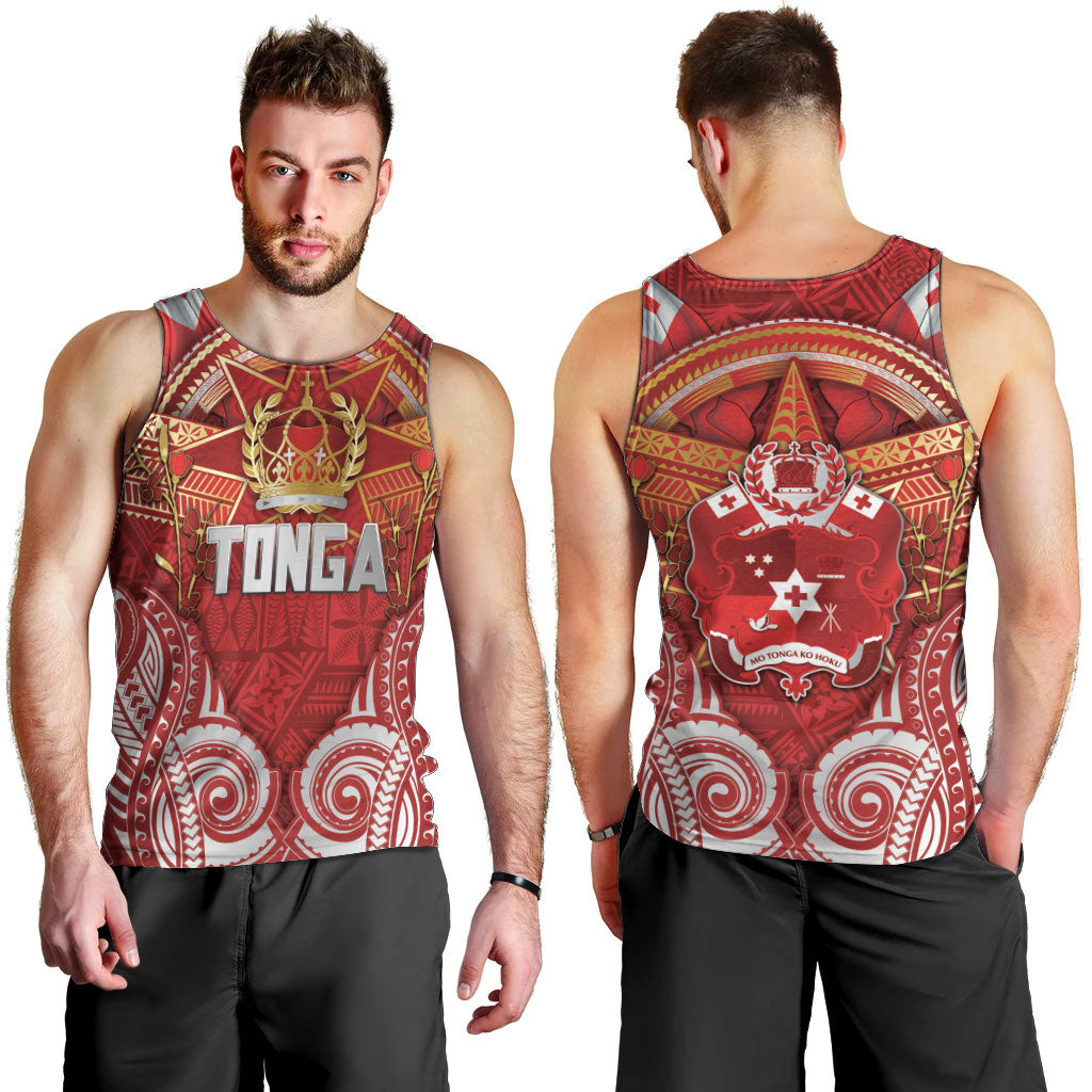 Tonga King's Birthday Men Tank Top Gold Royal Crown Tribal Patterns