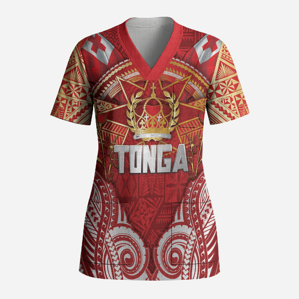 Tonga King's Birthday Scrub Top Gold Royal Crown Tribal Patterns