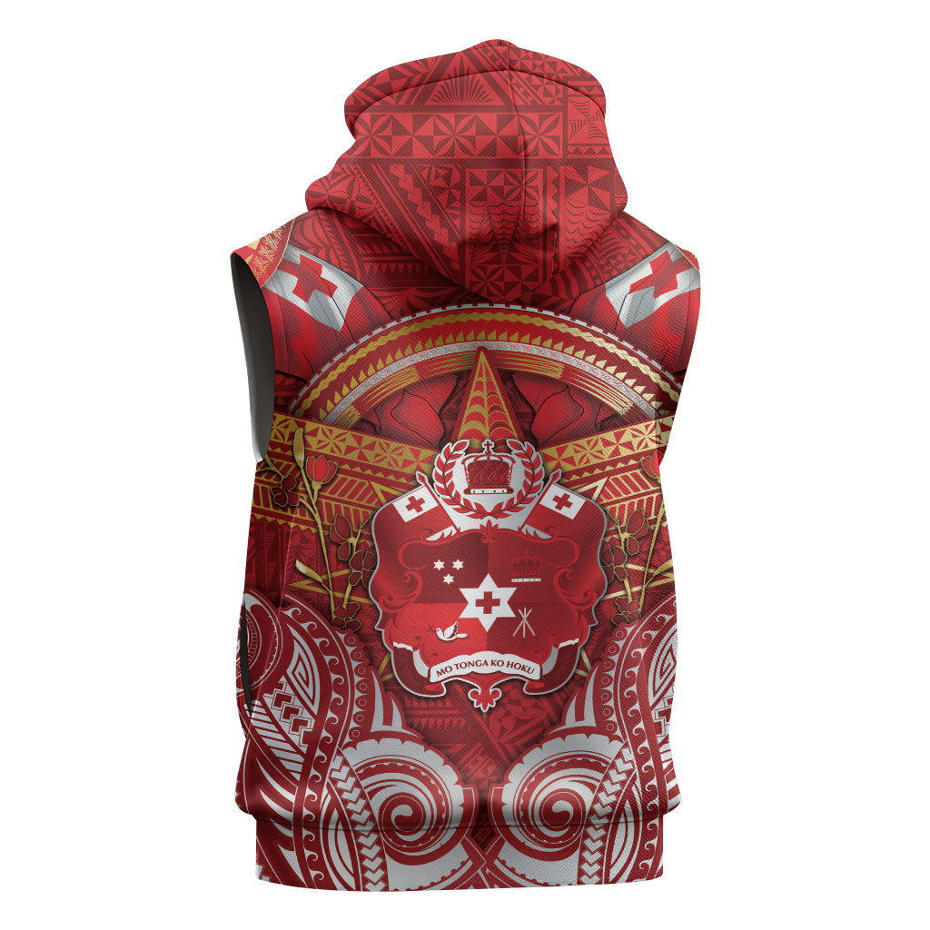 Tonga King's Birthday Sleeveless Hoodie Gold Royal Crown Tribal Patterns