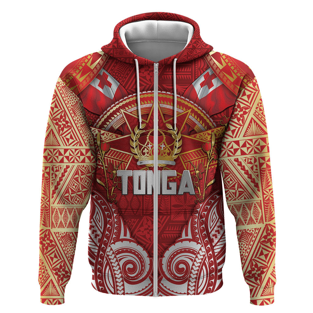 Tonga King's Birthday Zip Hoodie Gold Royal Crown Tribal Patterns