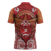 Tonga King's Birthday Zipper Polo Shirt Gold Royal Crown Tribal Patterns