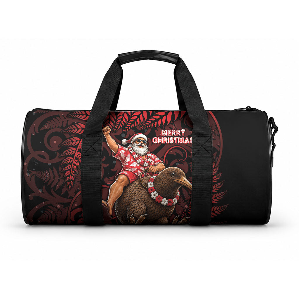 New Zealand Christmas Duffle Bag Red Santa Riding Kiwi Bird Silver Fern DT05 One size Red - Polynesian Pride