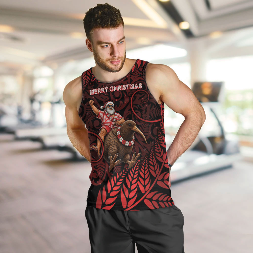 New Zealand Christmas Men Tank Top Red Santa Riding Kiwi Bird Silver Fern DT05 Red - Polynesian Pride