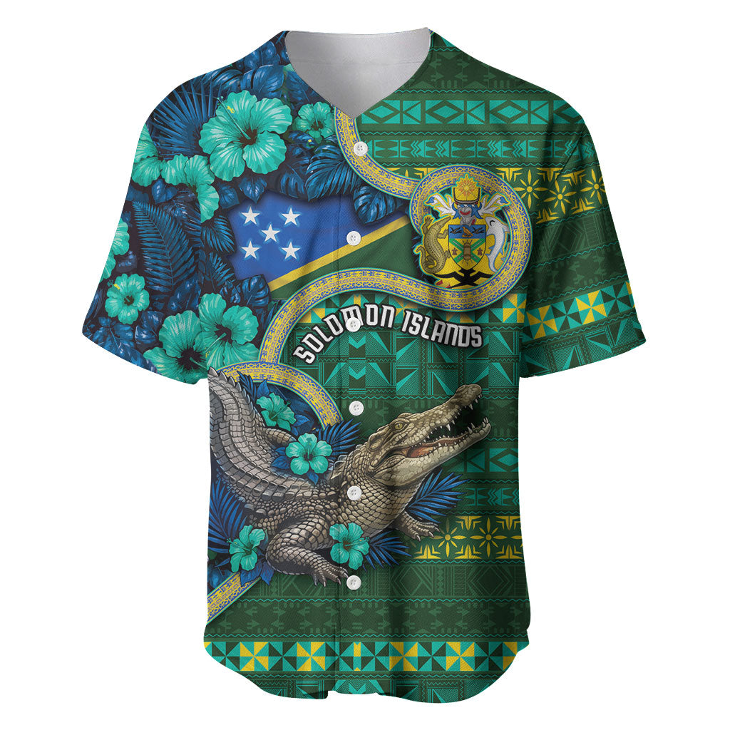 Personalised Solomon Islands Independence Day Baseball Jersey Crocodile Hibiscus Tribal Pattern