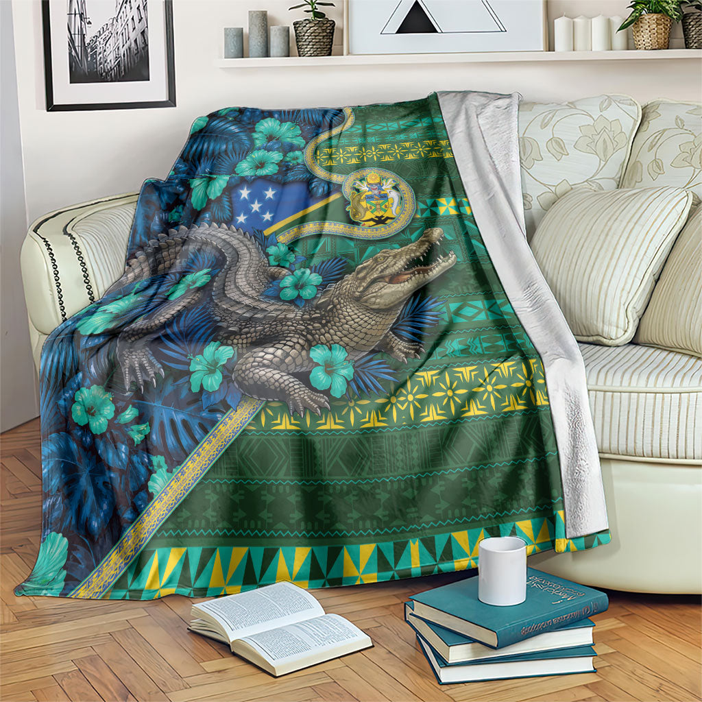 Solomon Islands Independence Day Blanket Crocodile Hibiscus Tribal Pattern