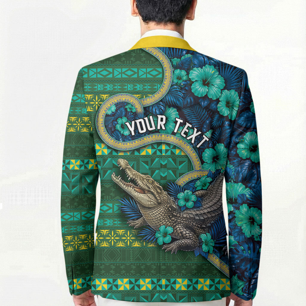 Personalised Solomon Islands Independence Day Blazer Crocodile Hibiscus Tribal Pattern